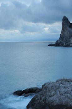 The night sea. The sea photographed at a dawn with long endurance. Crimea, Ukraine