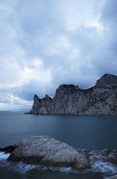 The night sea. The sea photographed at a dawn with long endurance. Crimea, Ukraine