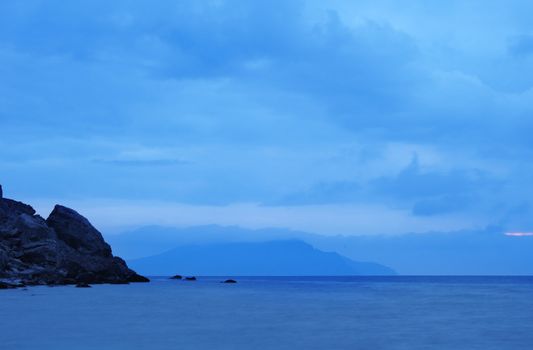The night sea. The sea photographed at a dawn with long endurance. Crimea, Ukraine