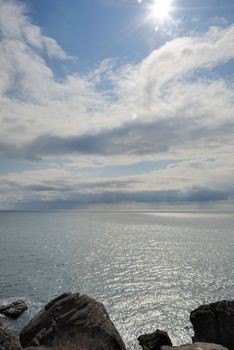 The sea and mountains.Picturesque mountains and the black sea, Crimea, Ukraine