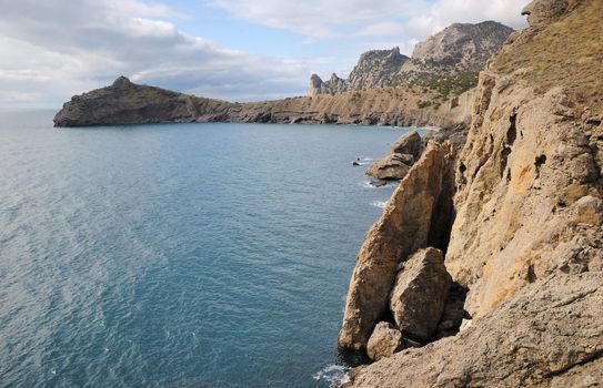 The sea and mountains.Picturesque mountains and the black sea, Crimea, Ukraine