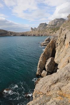 The sea and mountains.Picturesque mountains and the black sea, Crimea, Ukraine