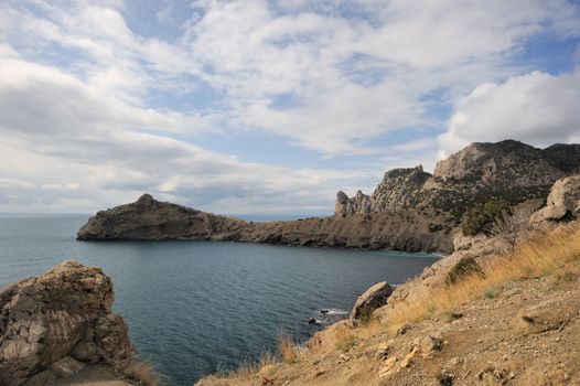 The sea and mountains.Picturesque mountains and the black sea, Crimea, Ukraine