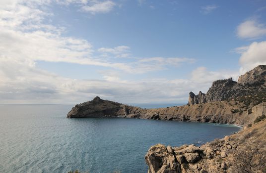 The sea and mountains.Picturesque mountains and the black sea, Crimea, Ukraine