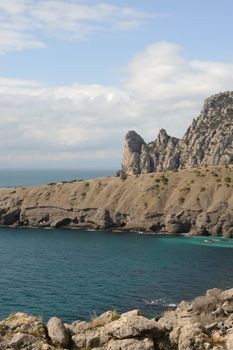 The sea and mountains.Picturesque mountains and the black sea, Crimea, Ukraine