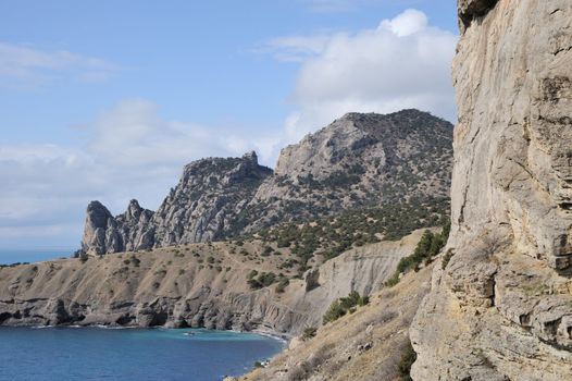 The sea and mountains.Picturesque mountains and the black sea, Crimea, Ukraine