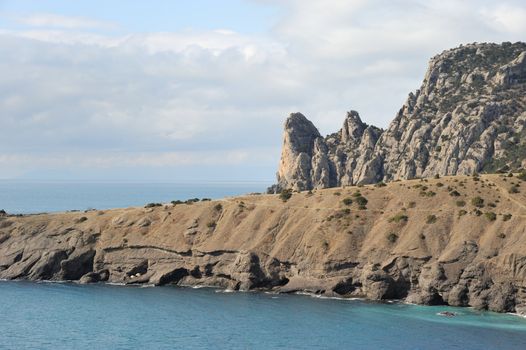 The sea and mountains.Picturesque mountains and the black sea, Crimea, Ukraine