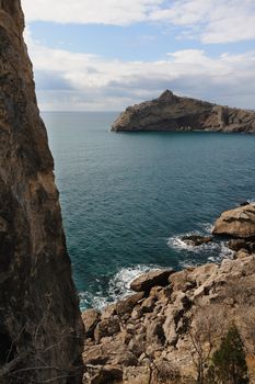 The sea and mountains.Picturesque mountains and the black sea, Crimea, Ukraine