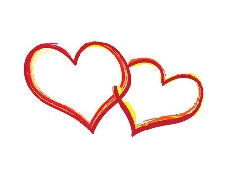 Two hearts. Symbols of love drawn by abstract brushes