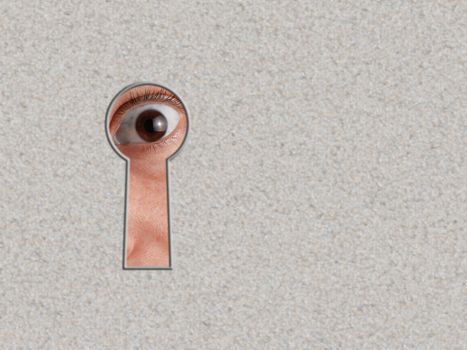 Look through a keyhole. An eye - peeping through a crack.
