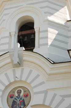 Bells in a facade of Christian church. The Crimean peninsula. Church the Crimean peninsula