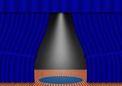 Abstract stage. A graphic representation of the moved apart portieres