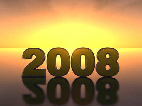 Inscription 2008 on a background of a decline with reflection on a surface