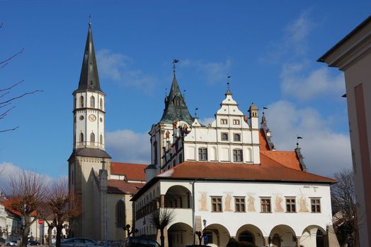 Medieval Town Hall and St.James church in Levoca, Slovakia