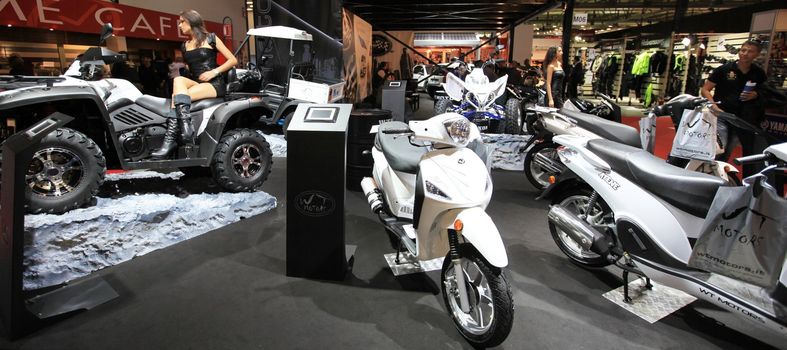 Motorcycles exhibition during EICMA, International Motorcycle Exhibition in Milan, Italy.