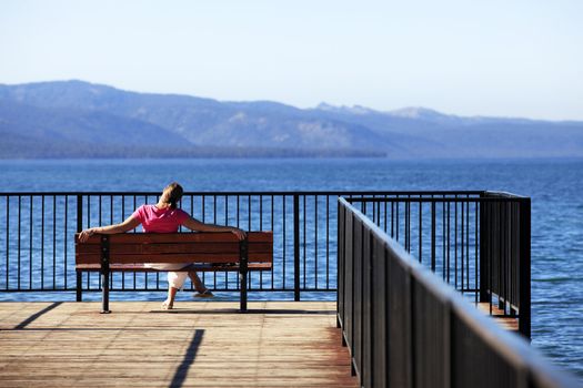 Girl on vacation at a lake Tahoe