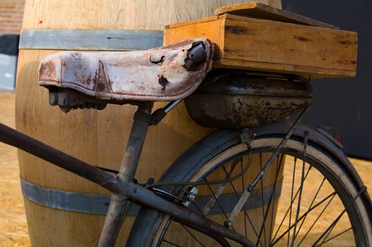 Old moped with a wooden box back