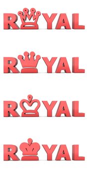 word Royal with shiny red letters - letter O is replaced by differently styled crowns