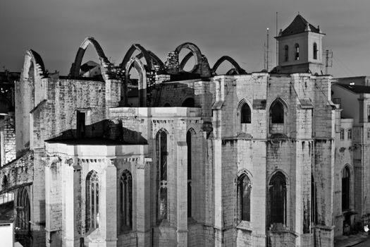 Carmo church in Lisbon Portugal in black and white