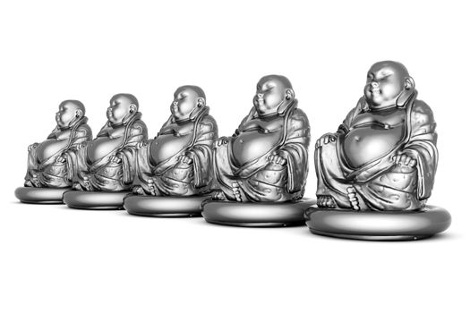 image of a silver statue of Buddha and a lotus flower