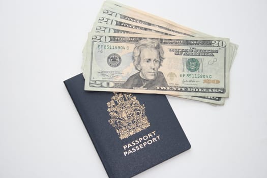 passport document and currency