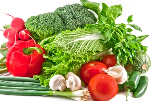 Fresh vegetables on the white background