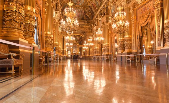 the beautiful interior of grand Opera in Paris France