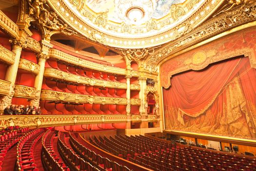 the beautiful interior of grand Opera in Paris France