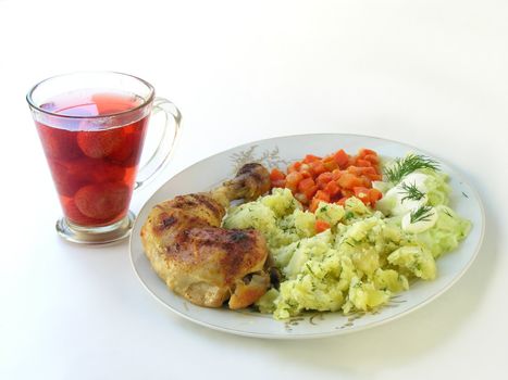 chicken baked leg with vegetable for lunch