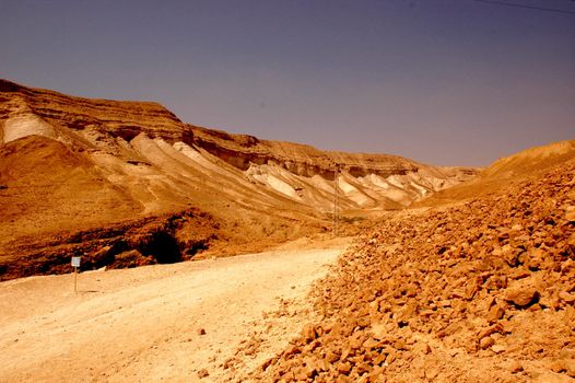 Yellow desert. Picturesque ancient mountains about the Dead Sea in Israel.