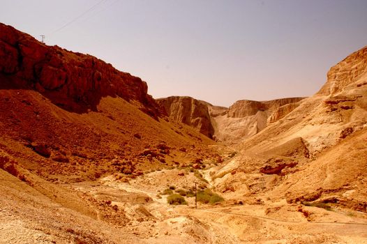 Yellow desert. Picturesque ancient mountains about the Dead Sea in Israel.