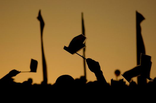 Waving flags, silhouette, taken in israel