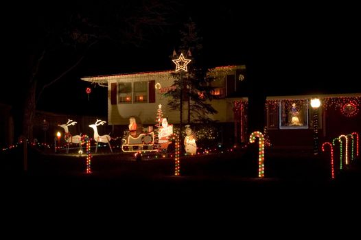 Christmas light decorations in Champaign, IL.