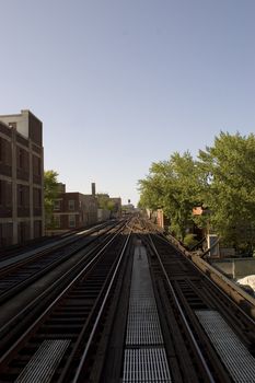 The railway track merging.