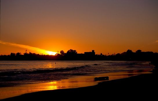 Sunset on a beach in Santa Cruz, California