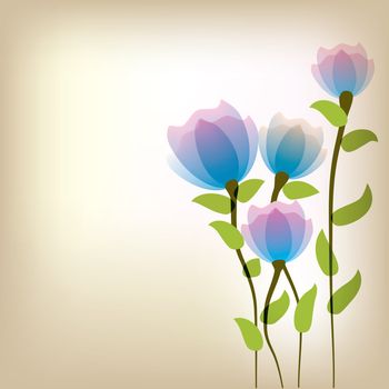 abstract floral illustration with blue flowers on beige background