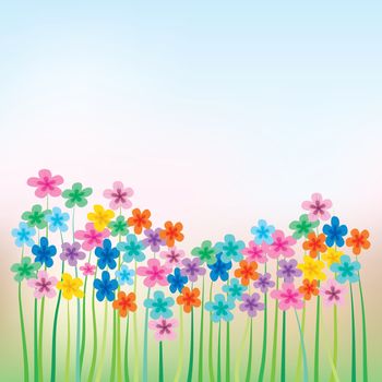abstract floral illustration with flowers and grass