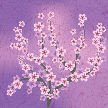 abstract floral illustration with pink flowers on cracked background