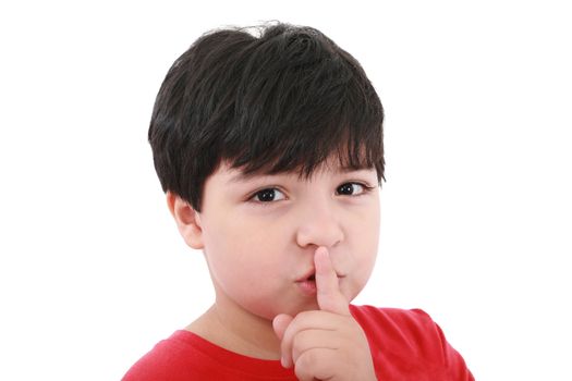 shh. secret - Young boy with his finger over his mouth