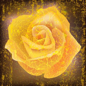 abstract grunge illustration with yellow rose on cracked background