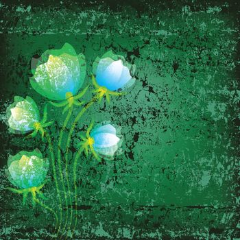 abstract illustration with blue flowers on grunge background