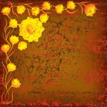 abstract illustration with yellow flowers on grunge background