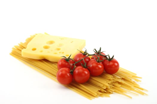 Ingredients for cooking italian pasta over white