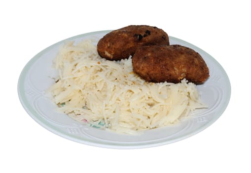 Dish - fried cutlets served with vermicelli 