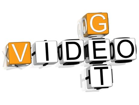 3D Get Video Crossword text on white background
