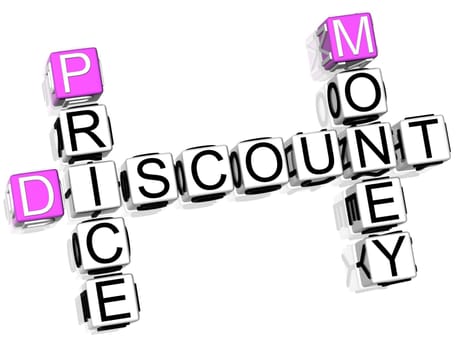 3D Discount Price Money Crossword on white background