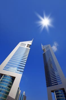 Skyscrapers with blue sky in Sheikh Zayed Road in Dubai