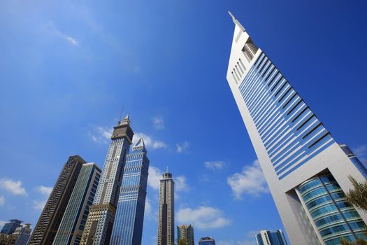 Skyscrapers with blue sky in Sheikh Zayed Road in Dubai