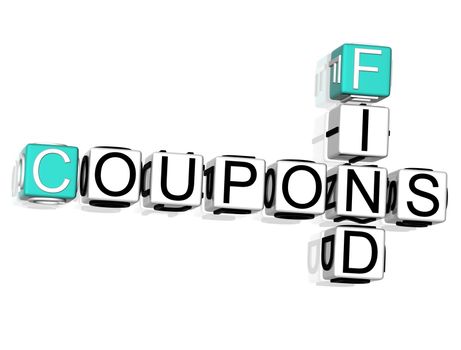 3D Coupons Find Crossword text on white background