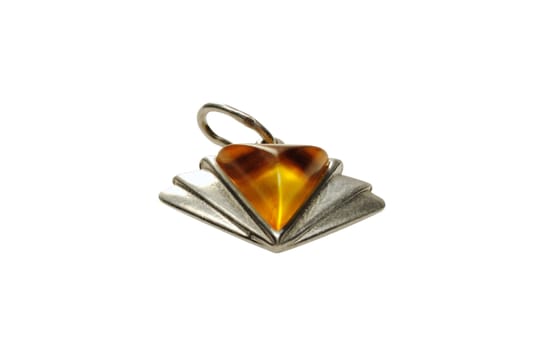 Silver pendant with amber in the form of a heart 